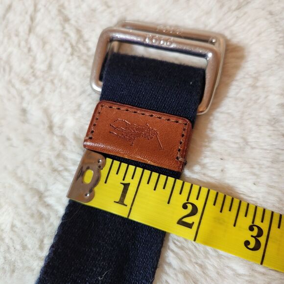 Polo Ralph Lauren Adjustable Belt Navy Blue Cloth Leather Trim Measures 38" Golf - Picture 5 of 6